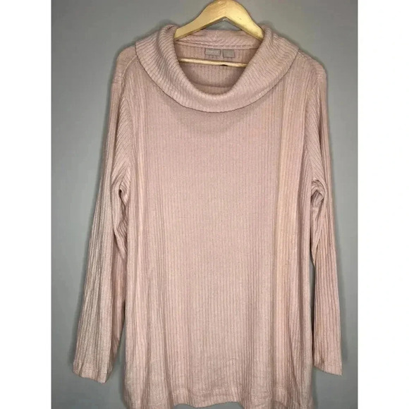 Chicos Zenergy Ribbed Sweater Soft Pink Cowl Neck Ribbed Pullover Sz. 2 / 12-14 - Picture 2 of 6